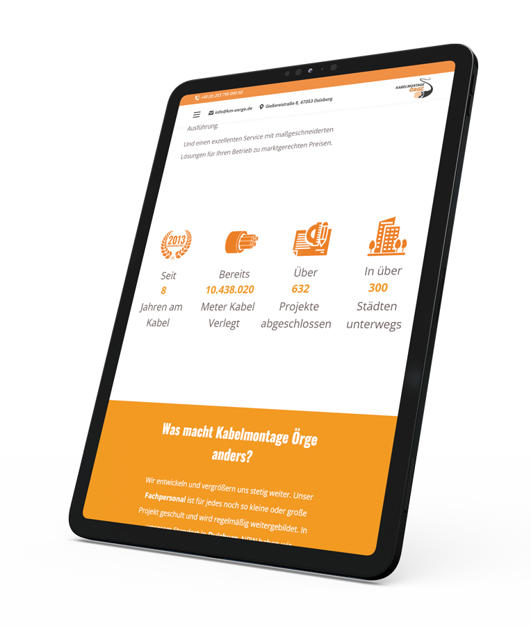 Hendrich - Design & Fotografie Webdesign Mobile Kabelmontage Örge iPad Tablet Mockup