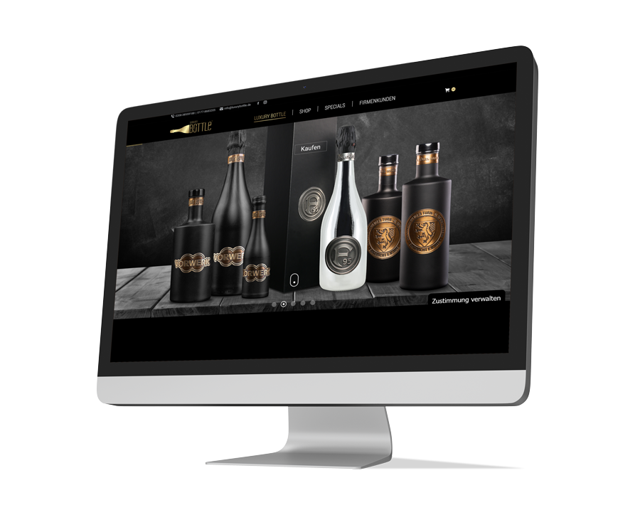Hendrich - Design & Fotografie Webdesign Mobile Luxury Bottle iMac Desktop Mockup